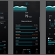 Screenshots. Left: Sleep score 57, total sleep time 6:53, sleep efficiency 91%, resting heart rate 47bpm. Middle screenshot shows contributors to the score (total sleep, efficiency, restfulness, etc, with REM sleep in the red) and right screenshot shows sleep stages.